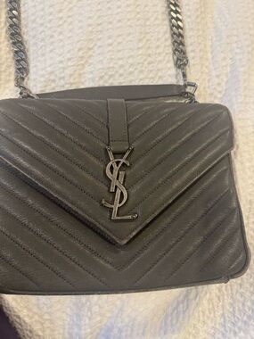 Saint Laurent Gray Chevron Quilted Leather Crossbody with YSL Monogram